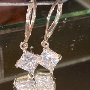 Sterling Silver CZ Lever-back Dangle Earrings